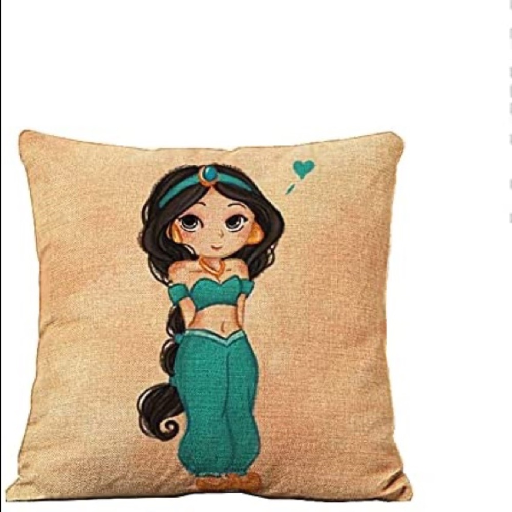 Disney Princess Jasmine Cartoon Linen Square Pillowcase 17X17